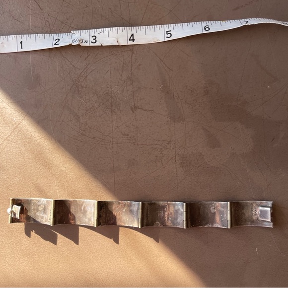 Vintage Sterling Silver Mexican Abalone Station Bracelet Greek Key Design - Picture 10 of 11